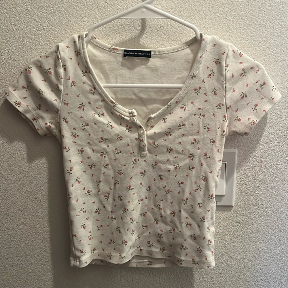 brandy melville pink flowered shirt